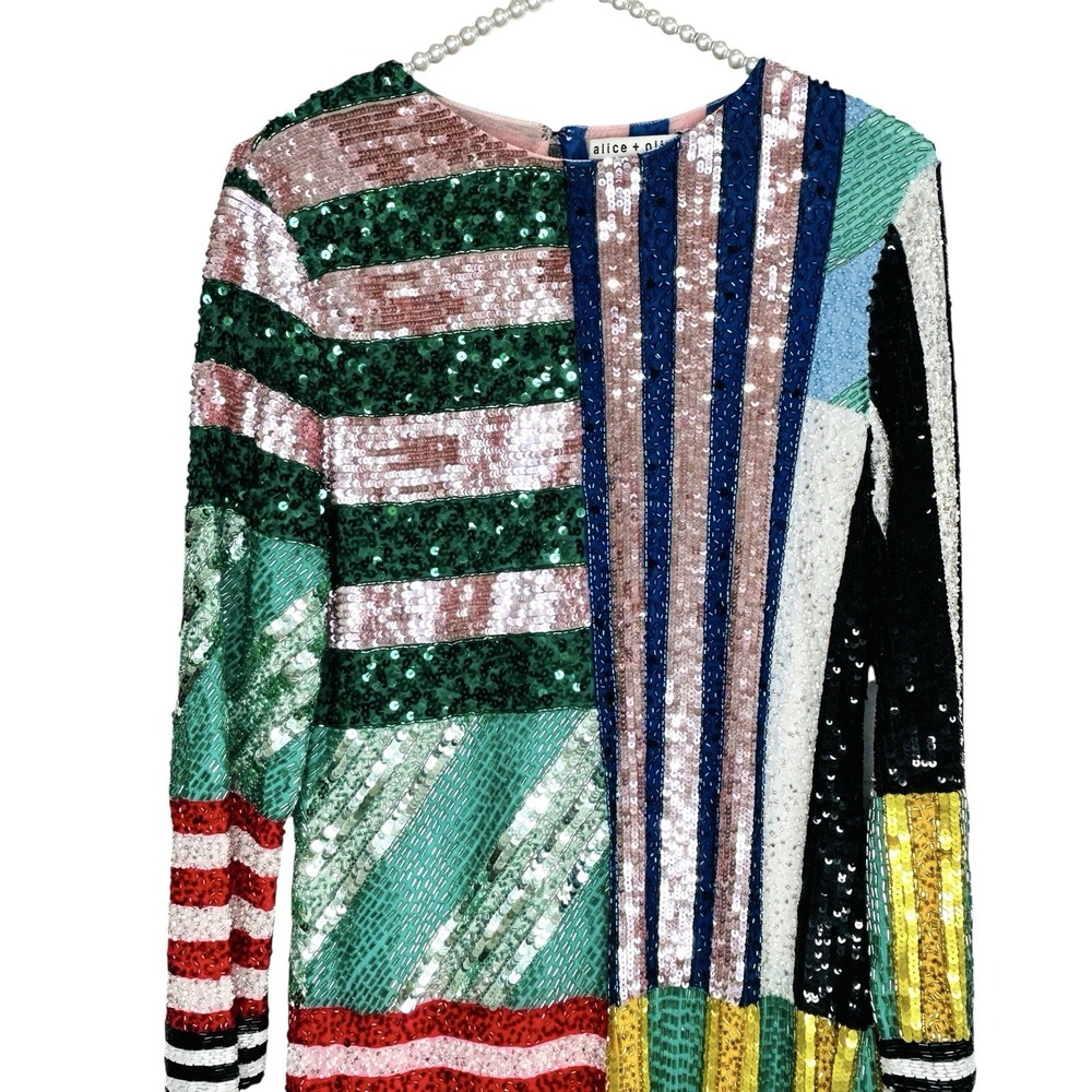 Alice + Olivia Delora Sequin Mini Dress 12 NYE Statement Holiday Party‎ Mod NWT - Picture 4 of 13